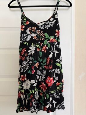 Black Floral Spaghetti Strap Sundress Babydoll Open Back
